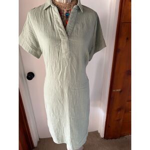 Three Dots Gorgeous Green Lagenlook Muslin Dress,  Medium WITH POCKETS!!!